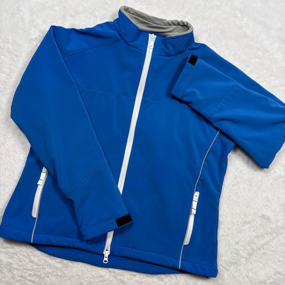 Clique Softshell Jacket‎ Mens L (FIT M) Blue Full Zip Fleece Lined Reflective